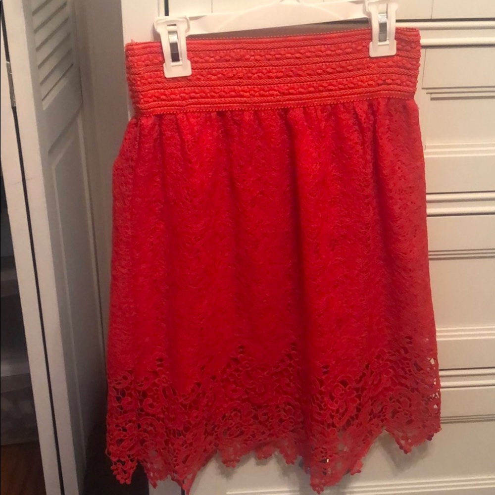 Woven Red Orange Midi Skirt